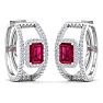 3 Carat Ruby and Lab Grown Diamond Hoop Earrings In 14 Karat White Gold Image-3