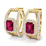3 Carat Ruby and Lab Grown Diamond Hoop Earrings In 14 Karat Yellow Gold Image-1