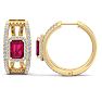 3 Carat Ruby and Lab Grown Diamond Hoop Earrings In 14 Karat Yellow Gold Image-2