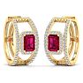 3 Carat Ruby and Lab Grown Diamond Hoop Earrings In 14 Karat Yellow Gold Image-3