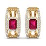 3 Carat Ruby and Lab Grown Diamond Hoop Earrings In 14 Karat Yellow Gold Image-4