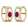 2 1/2 Carat Ruby and Lab Grown Diamond Hoop Earrings In 14 Karat Yellow Gold Image-3