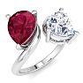 3 1/2 Carat Ruby and Lab Grown Diamond Two Stone Engagement Ring In 14 Karat White Gold, Pear-Pear Image-2