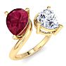 3 1/2 Carat Ruby and Lab Grown Diamond Two Stone Engagement Ring In 14 Karat Yellow Gold, Pear-Pear Image-2