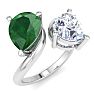 3 1/2 Carat Emerald and Lab Grown Diamond Two Stone Engagement Ring In 14 Karat White Gold, Pear-Pear Image-2