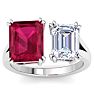 6 Carat Ruby and Lab Grown Diamond Two Stone Engagement Ring In 14 Karat White Gold, Emerald Image-1