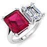 6 Carat Ruby and Lab Grown Diamond Two Stone Engagement Ring In 14 Karat White Gold, Emerald Image-2