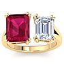 6 Carat Ruby and Lab Grown Diamond Two Stone Engagement Ring In 14 Karat Yellow Gold, Emerald Image-1