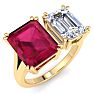 6 Carat Ruby and Lab Grown Diamond Two Stone Engagement Ring In 14 Karat Yellow Gold, Emerald Image-2