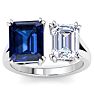 6 Carat Sapphire and Lab Grown Diamond Two Stone Engagement Ring In 14 Karat White Gold, Emerald Image-1