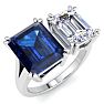 6 Carat Sapphire and Lab Grown Diamond Two Stone Engagement Ring In 14 Karat White Gold, Emerald Image-2