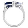 6 Carat Sapphire and Lab Grown Diamond Two Stone Engagement Ring In 14 Karat White Gold, Emerald Image-3