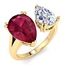 4 3/4 Carat Ruby and Lab Grown Diamond Two Stone Engagement Ring In 14 Karat Yellow Gold, Pear Image-2