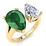 4 3/4 Carat Emerald and Lab Grown Diamond Two Stone Engagement Ring In 14 Karat Yellow Gold, Pear Image-2