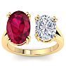 5 Carat Ruby and Lab Grown Diamond Two Stone Engagement Ring In 14 Karat Yellow Gold, Oval Image-1