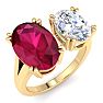 5 Carat Ruby and Lab Grown Diamond Two Stone Engagement Ring In 14 Karat Yellow Gold, Oval Image-2