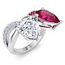 3 1/2 Carat Ruby and Lab Grown Diamond Two Stone Engagement Ring In 14 Karat White Gold, Pear Image-2