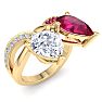 3 1/2 Carat Ruby and Lab Grown Diamond Two Stone Engagement Ring In 14 Karat Yellow Gold, Pear Image-2