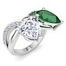3 1/2 Carat Emerald and Lab Grown Diamond Two Stone Engagement Ring In 14 Karat White Gold, Pear Image-2