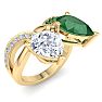 3 1/2 Carat Emerald and Lab Grown Diamond Two Stone Engagement Ring In 14 Karat Yellow Gold, Pear Image-2