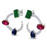 3 Carat Emerald, Ruby, Sapphire and Lab Grown Diamond Hoop Earrings In 14 Karat White Gold, 3/4 Inch Image-1