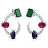 3 Carat Emerald, Ruby, Sapphire and Lab Grown Diamond Hoop Earrings In 14 Karat White Gold, 3/4 Inch Image-2