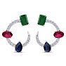 3 Carat Emerald, Ruby, Sapphire and Lab Grown Diamond Hoop Earrings In 14 Karat White Gold, 3/4 Inch Image-3