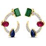 3 Carat Emerald, Ruby, Sapphire and Lab Grown Diamond Hoop Earrings In 14 Karat Yellow Gold, 3/4 Inch Image-2