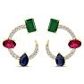 3 Carat Emerald, Ruby, Sapphire and Lab Grown Diamond Hoop Earrings In 14 Karat Yellow Gold, 3/4 Inch Image-3
