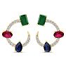 3 Carat Emerald, Ruby, Sapphire and Lab Grown Diamond Hoop Earrings In 14 Karat Yellow Gold, 3/4 Inch Image-3