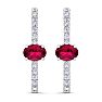 2 Carat Ruby and Lab Grown Diamond Hoop Earrings In 14 Karat White Gold Image-3