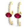 2 Carat Ruby and Lab Grown Diamond Hoop Earrings In 14 Karat Yellow Gold Image-1