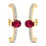 2 Carat Ruby and Lab Grown Diamond Hoop Earrings In 14 Karat Yellow Gold Image-2