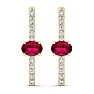 2 Carat Ruby and Lab Grown Diamond Hoop Earrings In 14 Karat Yellow Gold Image-3