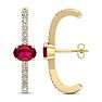 2 Carat Ruby and Lab Grown Diamond Hoop Earrings In 14 Karat Yellow Gold Image-4