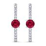 2 Carat Ruby and Lab Grown Diamond Hoop Earrings In 14 Karat White Gold Image-3
