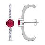 2 Carat Ruby and Lab Grown Diamond Hoop Earrings In 14 Karat White Gold Image-4