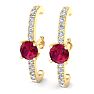 2 Carat Ruby and Lab Grown Diamond Hoop Earrings In 14 Karat Yellow Gold Image-1