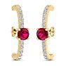 2 Carat Ruby and Lab Grown Diamond Hoop Earrings In 14 Karat Yellow Gold Image-2