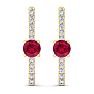 2 Carat Ruby and Lab Grown Diamond Hoop Earrings In 14 Karat Yellow Gold Image-3
