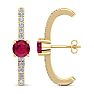 2 Carat Ruby and Lab Grown Diamond Hoop Earrings In 14 Karat Yellow Gold Image-4