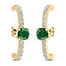 2 Carat Emerald and Lab Grown Diamond Hoop Earrings In 14 Karat Yellow Gold Image-2