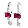 2 1/2 Carat Ruby and Lab Grown Diamond Hoop Earrings In 14 Karat White Gold Image-1