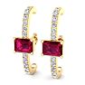 2 1/2 Carat Ruby and Lab Grown Diamond Hoop Earrings In 14 Karat Yellow Gold Image-1