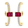 2 1/2 Carat Ruby and Lab Grown Diamond Hoop Earrings In 14 Karat Yellow Gold Image-2