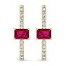 2 1/2 Carat Ruby and Lab Grown Diamond Hoop Earrings In 14 Karat Yellow Gold Image-3