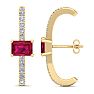 2 1/2 Carat Ruby and Lab Grown Diamond Hoop Earrings In 14 Karat Yellow Gold Image-4
