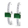 2 1/2 Carat Emerald and Lab Grown Diamond Hoop Earrings In 14 Karat White Gold Image-1