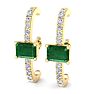 2 1/2 Carat Emerald and Lab Grown Diamond Hoop Earrings In 14 Karat Yellow Gold Image-1