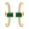 2 1/2 Carat Emerald and Lab Grown Diamond Hoop Earrings In 14 Karat Yellow Gold Image-2